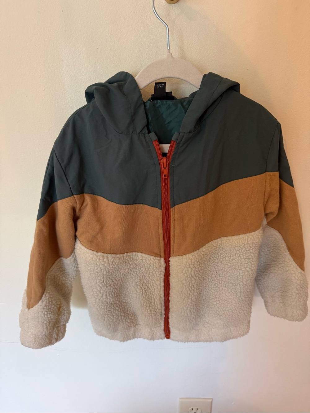 art class Colorblock Hooded Puff Jacket in Green, Tan & Cream